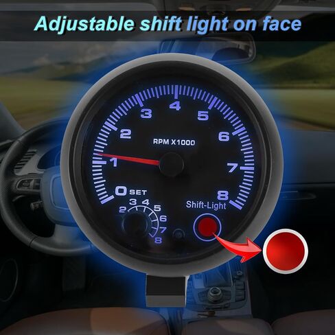 Tachometer Gauge,3.75" 12V Automotive Replacement Tachometers 0-8000 RPM,RPM Tachometer for Car 1 2 3 4 5 6 7 8 Cylinder Engines in Saudi Arabia