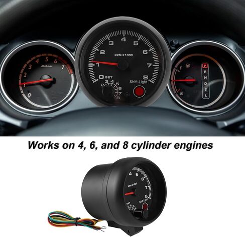 Tachometer Gauge,3.75" 12V Automotive Replacement Tachometers 0-8000 RPM,RPM Tachometer for Car 1 2 3 4 5 6 7 8 Cylinder Engines in Saudi Arabia