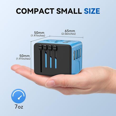 محول السفر العالمي Unidapt، محول التوصيل الدولي السريع 2,4A 4-USB قابس طاقة أوروبي، شاحن حائط تيار متردد - منفذ عالمي لأوروبا والولايات المتحدة الأمريكية والمملكة المتحدة والاتحاد الأوروبي AUS، أزرق in Kuwait