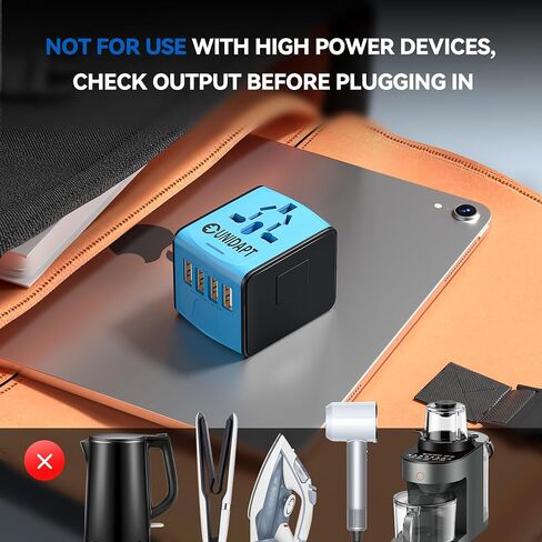 محول السفر العالمي Unidapt، محول التوصيل الدولي السريع 2,4A 4-USB قابس طاقة أوروبي، شاحن حائط تيار متردد - منفذ عالمي لأوروبا والولايات المتحدة الأمريكية والمملكة المتحدة والاتحاد الأوروبي AUS، أزرق in Kuwait