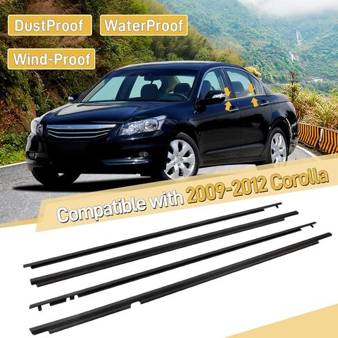 4Pcs Car Window Moulding Trim Seal Belt Weatherstrip Comptabile with Corolla 2009-2012 Replacement#75710-02210 75720-02210 75730-02190 75740-02190 in Saudi Arabia