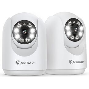 Jennov 2K Indoor Cameras for Home Security - 2.4 GHz Pet Dog Camera with Phone App, WiFi Baby Camera Monitor Motion Detection, Auto Tracking, Color Night Vision, Compatible with Alexa & Google