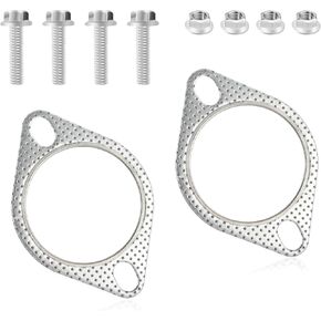 2PCS Exhaust Flange Gasket + 4PCS Exhaust Bolts,2.5" 2-Bolt Catalytic Converter Gasket Replaces OEM#120-06310-0002,Car Accessories Exhaust Flange Repair Kit for Cars,Trucks (2.5in)