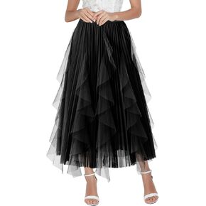 Tulle Skirts for Women Mesh Tiered Layered Tutu Skirt, High Low Elastic Waist Party Midi Tulle Skirt Pink