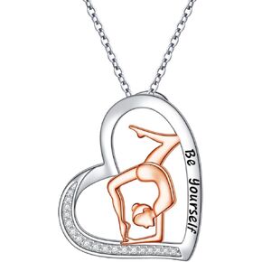 S925 Sterling Silver Gymnastics Sport Charm Pendant Necklace Inspirational Jewelry Gifts for Women，Gymnasts, Coaches