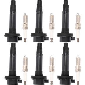 IRONTEK 6PCs Ignition Coil UF553 with 6 Spark Plugs for Ford Edge/Explorer/F-150/Flex/Fusion/Mustang/Transit/Taurus/Transit-150/250/350/Transit-350 HD, for Lincoln MKS/MKT/MKX/MKZ, for Mazda 6/CX-9