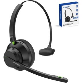 AUSDOM Trucker Bluetooth Headset with Microphone: A2301 Wireless 5.2 On-Ear Headset with AI Noise Cancelling Mic & Mute Button, 50H Playtime for Work from Home Office Call Center Cellphones Laptop