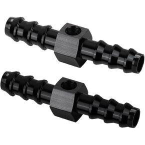 2Packs 3/8 Barb Fuel Pressure Gauge T Fitting Adapter with 1/8 NPT Sensor Gage Port Tube Fitting Tee Aluminum Black