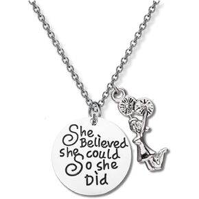 Sportybella Cheer Necklace for Girls - Cheer She Believed She Could So She Did Cheerleading Jewelry, Gift For Cheerleaders, Cheer Necklaces for Cheerleader