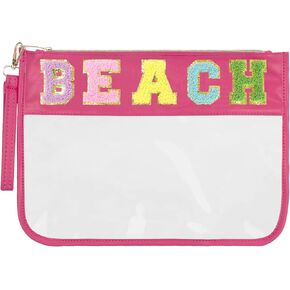 Burskit Snack Bag Clear Chenille Varsity Letter Zipper Pouch for Travel Nylon Clear Cosmetic Bag Makeup Travel Bag for Women (White-Snacks)