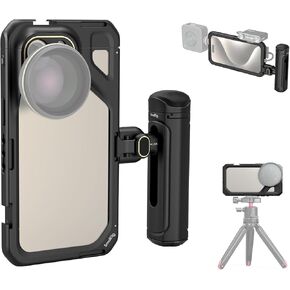 SmallRig Single Handheld Phone Cage Kit for iPhone 15 Pro Max, Mobile Video Rig Cage Kit with Wireless Quick Release Handle for Video Recording/YouTube/Live Streaming/Vlog - 4393