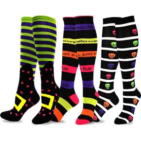 Trick or Treat Women Halloween Novelty Fun Crew Socks 3 Pairs 9-11 (Scar and Spider Web)