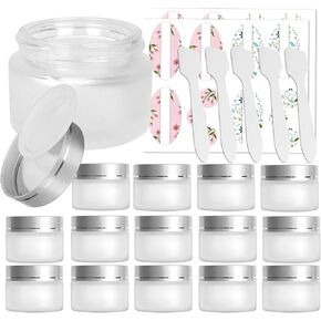 15 Pack 1 oz Empty Amber Glass Jars, 30ml Round Refillable Cosmetic Container Storage Jars with Inner Liners and Black Lids,Perfect Travel Jars for Cosmetics,Face Cream Lotion and More Beauty Products