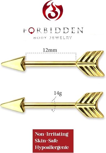 Forbidden Body Jewelry Pair of 14g 12mm Surgical Steel Arrow Nipple Piercing Barbells in Kuwait