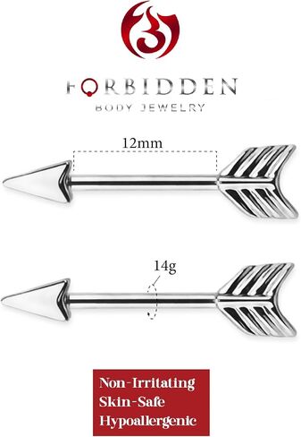 Forbidden Body Jewelry Pair of 14g 12mm Surgical Steel Arrow Nipple Piercing Barbells in Kuwait