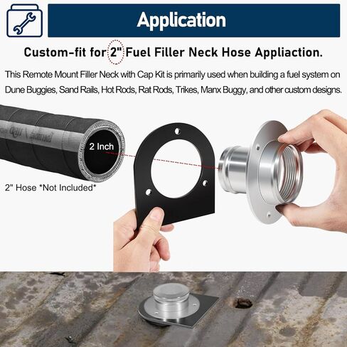 17-2530 Remote Fuel Tank Filler Neck With Billet Aluminum Gas Cap & Weld-On Steel Mount Bracket For 2" Hose Connection, Straight in Saudi Arabia