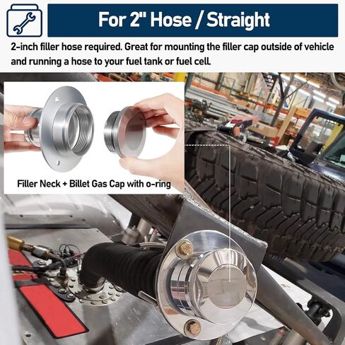 17-2530 Remote Fuel Tank Filler Neck With Billet Aluminum Gas Cap & Weld-On Steel Mount Bracket For 2" Hose Connection, Straight in Saudi Arabia