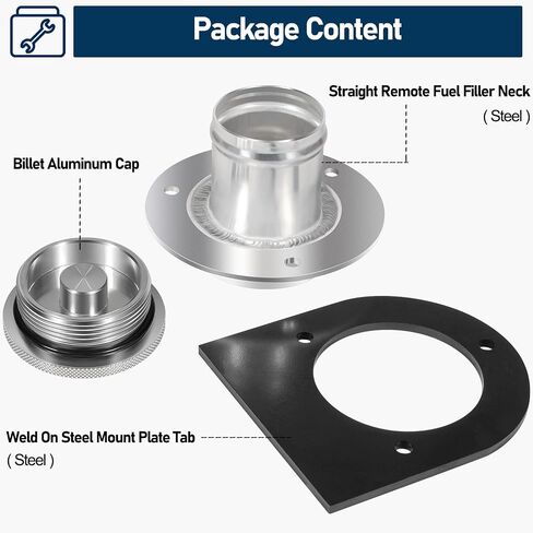 17-2530 Remote Fuel Tank Filler Neck With Billet Aluminum Gas Cap & Weld-On Steel Mount Bracket For 2" Hose Connection, Straight in Saudi Arabia