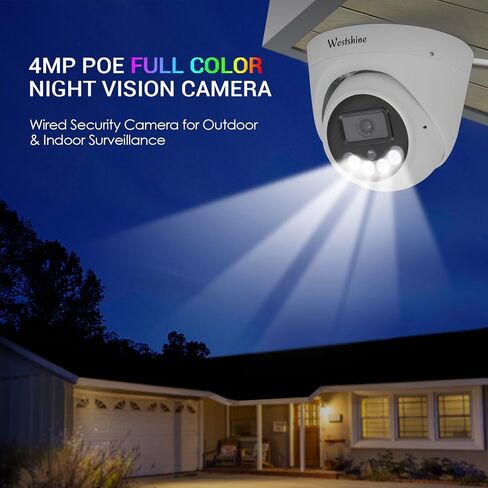 WESTSHINE 4MP PoE IP رؤية ليلية ملونة كاملة للرؤية الليلية في الهواء الطلق كاميرا أمان سلكية، اكتشاف الإنسان والمركبة، رادع نشط، فتحة بطاقة SD كاميرا IP للأمان IP66 غلاف معدني (بطاقة SD غير متضمنة) in Kuwait