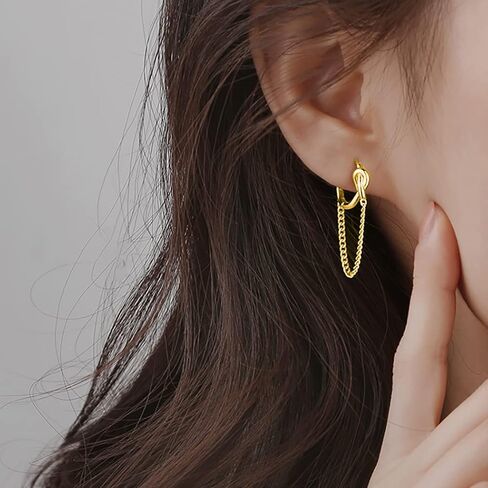 SLUYNZ 925 Sterling Silver Punk Chain Small Hoop Earrings for Women Men Minimalist Hoop Earrings Tassel in Saudi Arabia