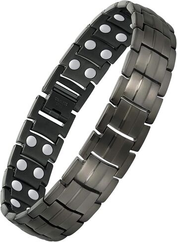 Feraco Magnetic Bracelet for Men Titanium Steel Magnetic Bracelet for Men with Double Row Magnets Adjustable (Black) in Kuwait