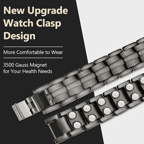 Feraco Magnetic Bracelet for Men Titanium Steel Magnetic Bracelet for Men with Double Row Magnets Adjustable (Black) in Kuwait