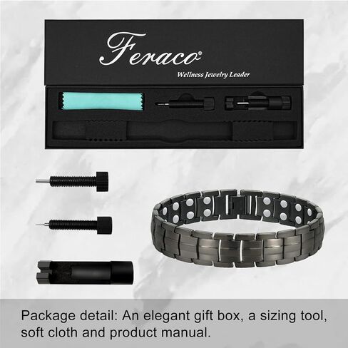 Feraco Magnetic Bracelet for Men Titanium Steel Magnetic Bracelet for Men with Double Row Magnets Adjustable (Black) in Kuwait