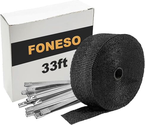 Black Exhaust Heat Wrap, Foneso 2'' x 33' Exhaust Header Wrap Tape Fiberglass Heat Shield Tape with 10pcs Stainless Steel Ties for Motorcycle Car Truck in Saudi Arabia
