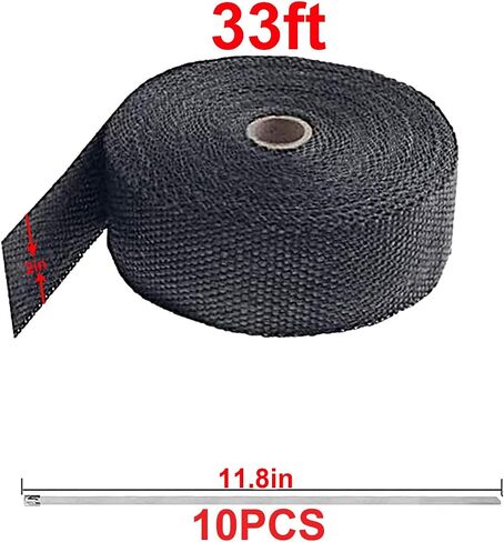 Black Exhaust Heat Wrap, Foneso 2'' x 33' Exhaust Header Wrap Tape Fiberglass Heat Shield Tape with 10pcs Stainless Steel Ties for Motorcycle Car Truck in Saudi Arabia