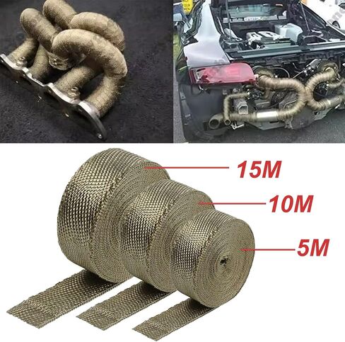 deecam التفاف الحرارة العادم، 2 لفات 2 بوصة × 50 قدم شريط التفاف العادم، التيتانيوم العادم الحرارة درع الشريط الشريط التفاف الحرارة لأنبوب رأس دراجة نارية متعددة مع 24 العلاقات البريدي المقاوم للصدأ in Kuwait