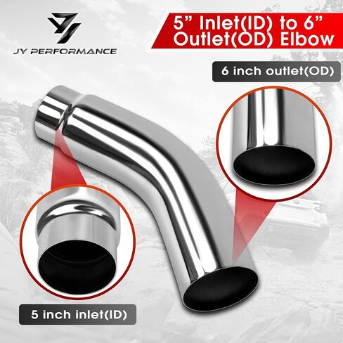 JY PERFORMANCE 5 Inch ID Diesel Exhaust Tip Elbow Tip 5'' Inlet 6'' Outlet 23'' Long Chrome Turndown Exhaust Tip in Kuwait