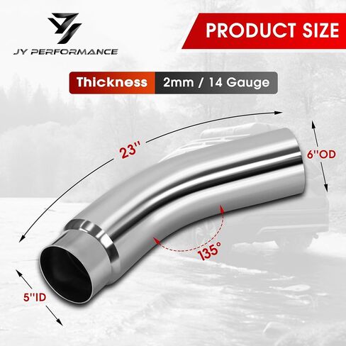 JY PERFORMANCE 5 Inch ID Diesel Exhaust Tip Elbow Tip 5'' Inlet 6'' Outlet 23'' Long Chrome Turndown Exhaust Tip in Kuwait