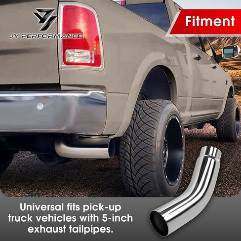 JY PERFORMANCE 5 Inch ID Diesel Exhaust Tip Elbow Tip 5'' Inlet 6'' Outlet 23'' Long Chrome Turndown Exhaust Tip in Kuwait