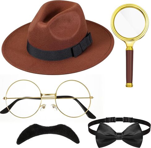 Kasyat 6 قطع من إكسسوارات زي المباحث المفتش الكبار Clouseau زي المحقق قبعة إكسسوارات الأدوات للهالوين in Kuwait