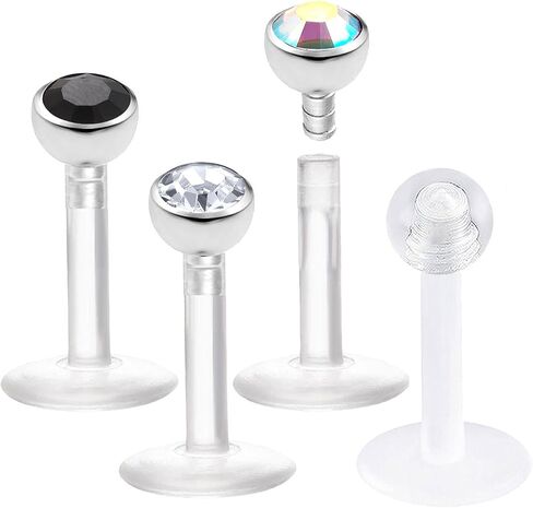 4Pcs 16g Labret Studs Lip Conch Bioflex Push In Monroe Ring Crystal Tragus Snake Spider Bites Bioflex Flexible in Saudi Arabia