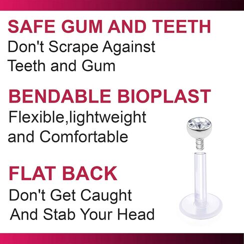 4Pcs 16g Labret Studs Lip Conch Bioflex Push In Monroe Ring Crystal Tragus Snake Spider Bites Bioflex Flexible in Saudi Arabia