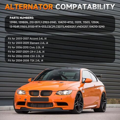Alternator Compatible with 2003-2007 Accord 2003-2009 Element 2006-2010 Civic 2007-2009 CR-V Replacement for 13980 11503 31100-RTA-033 in Kuwait
