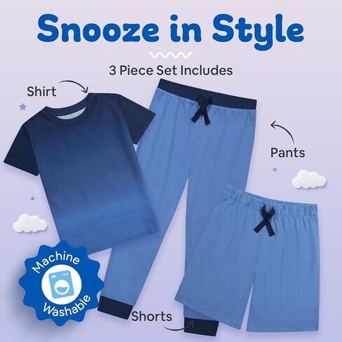 طقم بيجامة للأولاد من US Angels مكون من 3 قطع، طقم بيجامة للأولاد الكبار، بنطلون بيجامة للأولاد، شورت بيجاما، مقاس 8، مقاس 10-12، مقاس 14-16 in Kuwait