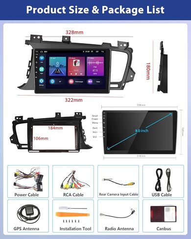 Podofo【Upgrade 2+64G】Car Stereo for Kia Optima K5 2010-2013 with Carplay&Android Auto Replacement in Dash Navigation GPS Units,Car Audio Receiver with Bluetooth,GPS,WiFi,SWC,FM&RDS Radio+Backup Camera in Saudi Arabia