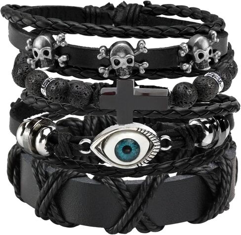 MILAKOO Punk Leather Bracelets for Women Goth Wristband Mens PU Cuff 80s Emo Rocker Bangle in Saudi Arabia