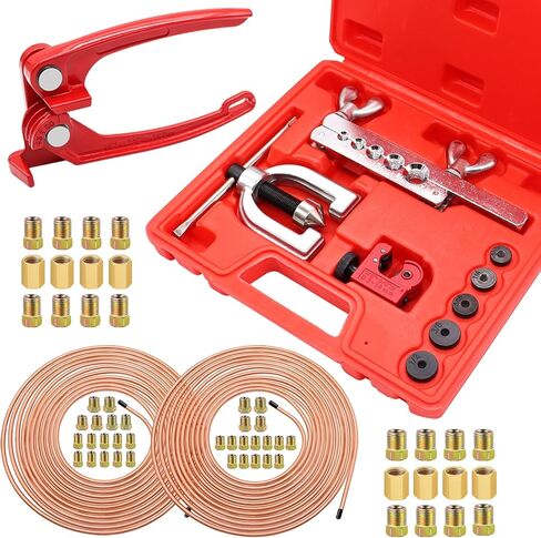 25 ft 3/16" + 1/4" Copper Coated Brake Line Kit(Includes 48 Fittings and 8 Unions) with Tube Bender and Double & Single Flaring Tool Kit in Saudi Arabia