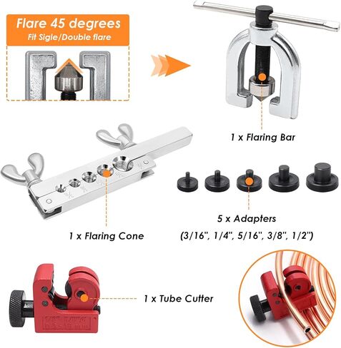 25 ft 3/16" + 1/4" Copper Coated Brake Line Kit(Includes 48 Fittings and 8 Unions) with Tube Bender and Double & Single Flaring Tool Kit in Saudi Arabia