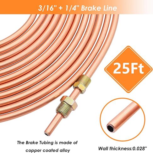 25 ft 3/16" + 1/4" Copper Coated Brake Line Kit(Includes 48 Fittings and 8 Unions) with Tube Bender and Double & Single Flaring Tool Kit in Saudi Arabia