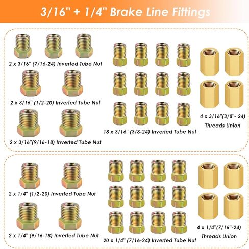 25 ft 3/16" + 1/4" Copper Coated Brake Line Kit(Includes 48 Fittings and 8 Unions) with Tube Bender and Double & Single Flaring Tool Kit in Saudi Arabia