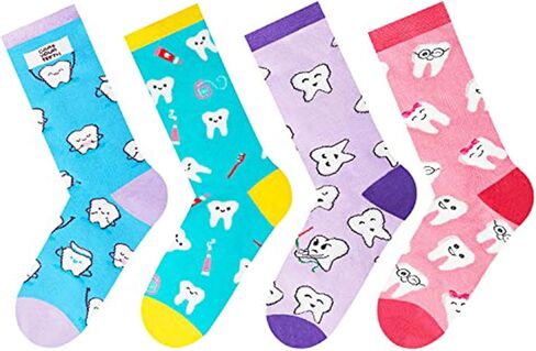 HAPPYPOP Funny Socks Nurse Doctor Teeth Dentist Socks, Novelty Gifts For Dental Assistant In 4 Pack in Kuwait