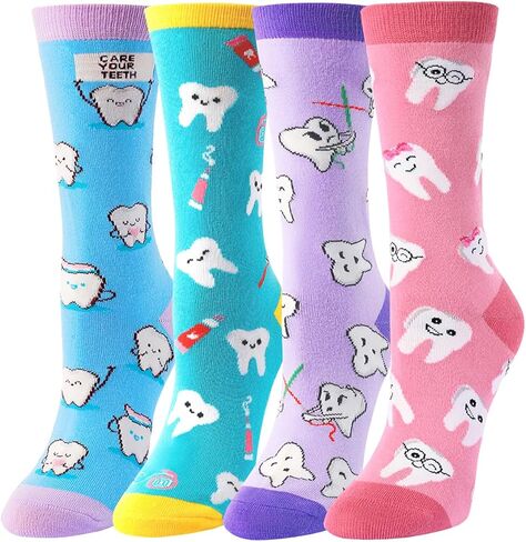 HAPPYPOP Funny Socks Nurse Doctor Teeth Dentist Socks, Novelty Gifts For Dental Assistant In 4 Pack in Kuwait