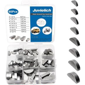 80pcs Woodruff Key Assortment Kit, Metirc, Woodruff Semicircle Key, Carbon Steel, Black, Half Moon Key, Keyway Shaft Crank Keys Parallel Drive for Flywheel Key Pulley Fasteners