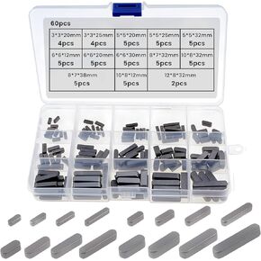 Pulley Keyway Key,Parallel Square Stock Key,Parallel Drive Shaft Keys Sets, Flywheel Keys, Keyway Stock, Keyway Tension for Fasteners Mechanical Industry. (60 pcs 3mm 5mm 6mm 8mm 10mm 12mm)