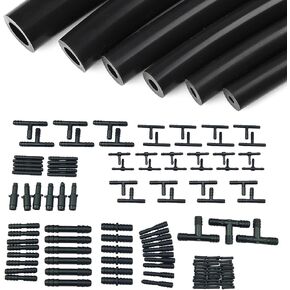 Ucreative 1/8" 5/32" 3/16" 1/4" 5/16" 3/8" High Performance Automotive Silicone Vacuum Tubing Hose line Kit 6PCS 5FT with 113PCS Nylon Connectors (Black)