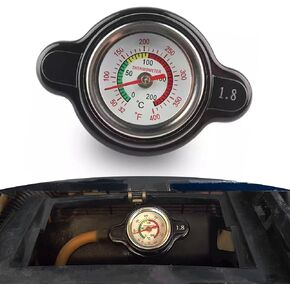 1 PC Car Fuel Radiator Tank Cap, 1.8 Bar Alloy Maintain Water Level Balance Real-time Temperature Monitoring Fuel Tank Cap, Modification Accessory, for Cars, Off-road Vehicles (Black)